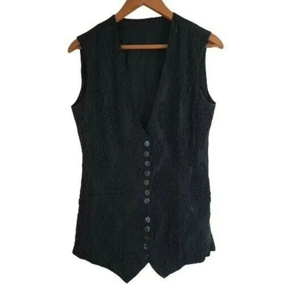 Kenar Black vest  Jacket Sleeveless With front Bead  Size S Buttons Down women's - Picture 1 of 8